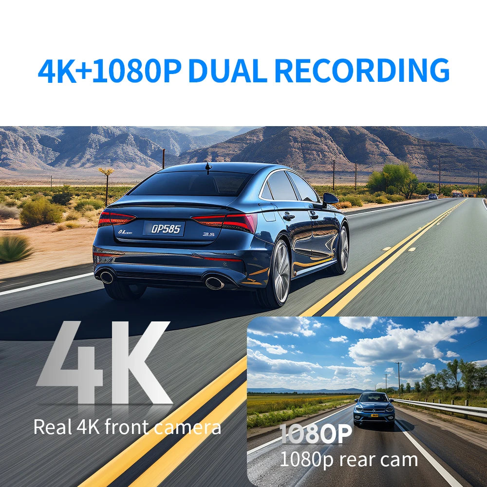 Dash Cam 4K Front & 1080P Rear Camera DVR Video Recorder Sony IMX415 Voice Control GPS Wifi 24H Parking Dashcam D8