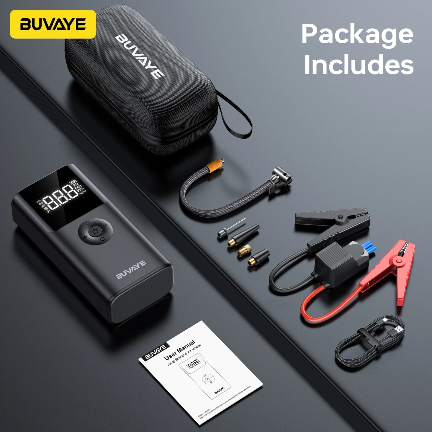 4 in 1 2500A Portable Jump Starter Power Bank 150PSI Air Pump Booster Car Battery 12V Car Battery Starter Powerbank