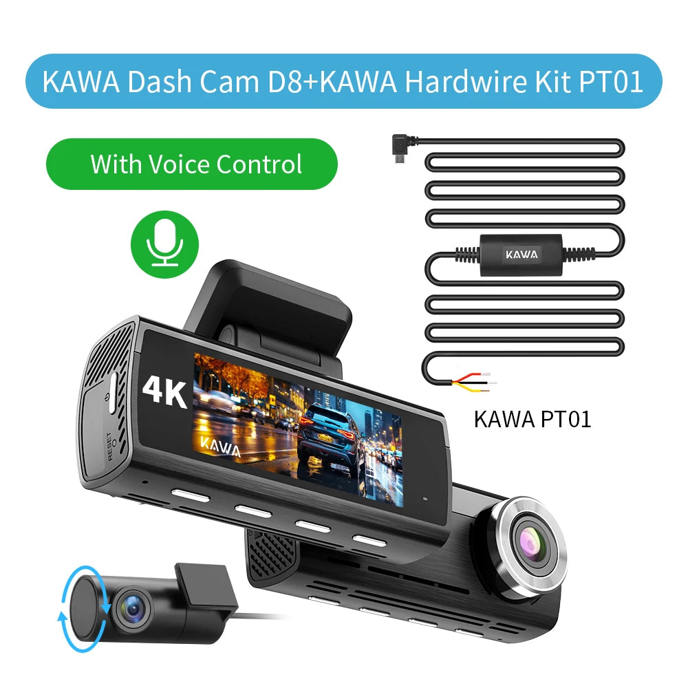 Dash Cam 4K Front & 1080P Rear Camera DVR Video Recorder Sony IMX415 Voice Control GPS Wifi 24H Parking Dashcam D8