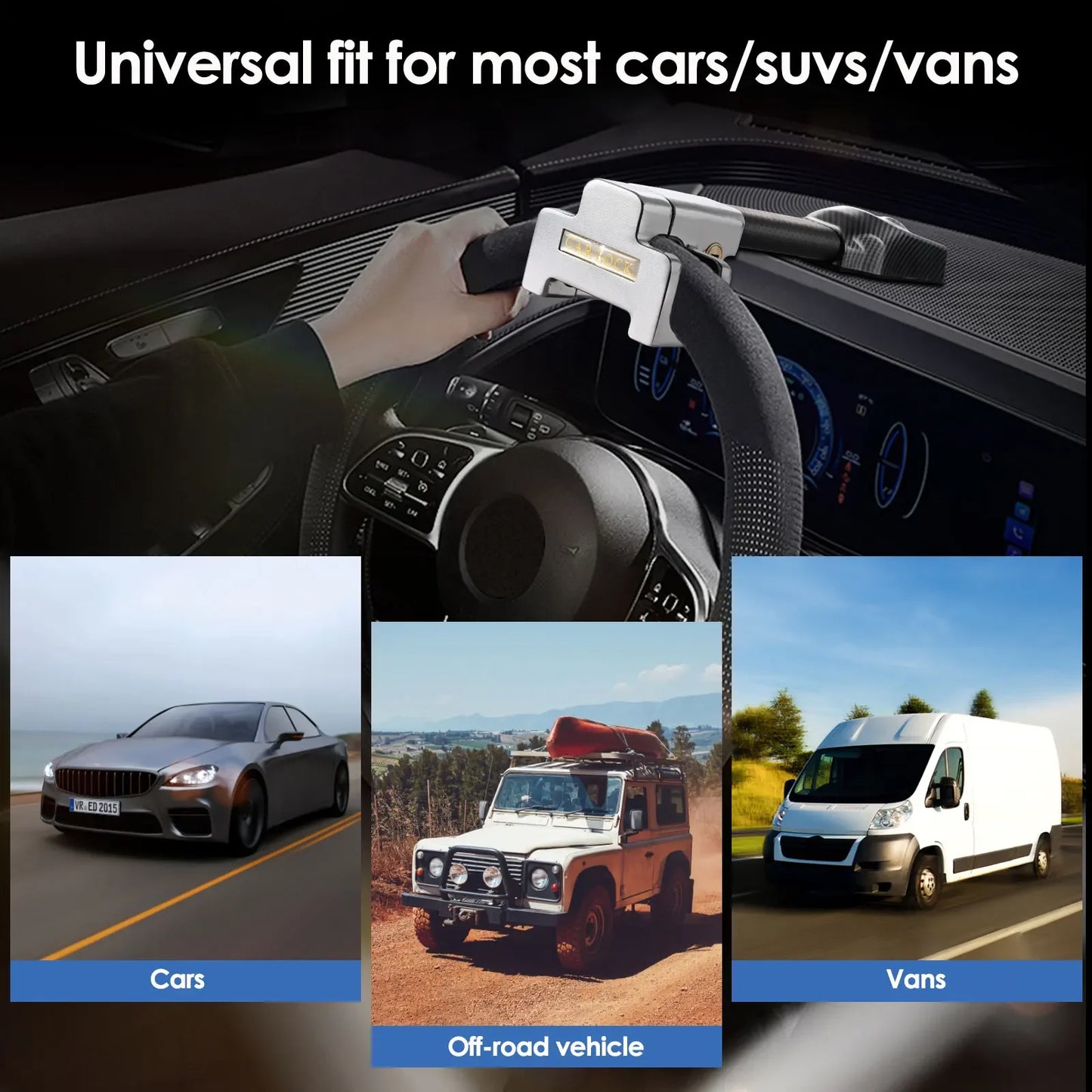 Steering Wheel Lock with Alarm 120Db Steering Wheel Crook Locks for Cars Lock Anti-Theft Device Heavy Duty Alloy Steel General