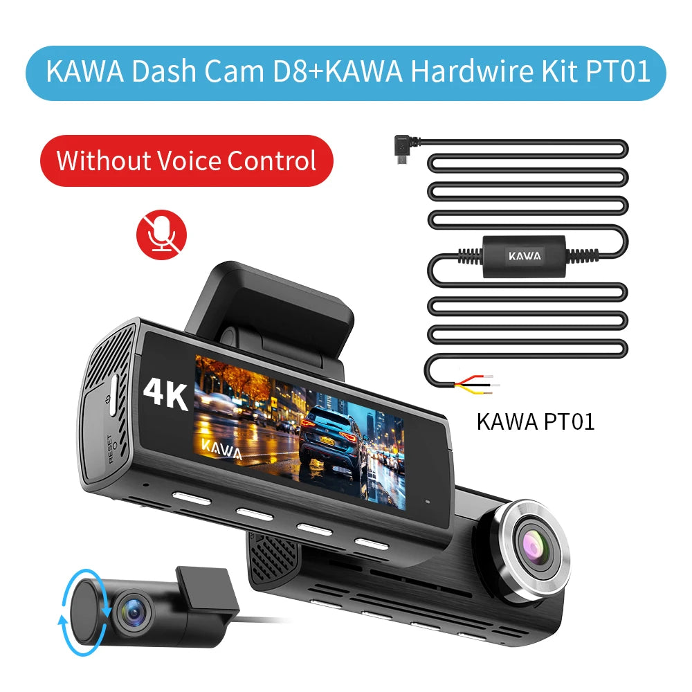 Dash Cam 4K Front & 1080P Rear Camera DVR Video Recorder Sony IMX415 Voice Control GPS Wifi 24H Parking Dashcam D8
