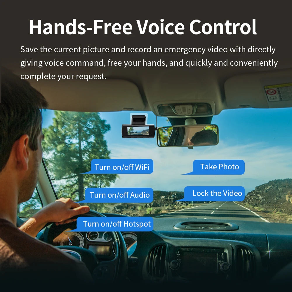 Dash Cam 4K Front & 1080P Rear Camera DVR Video Recorder Sony IMX415 Voice Control GPS Wifi 24H Parking Dashcam D8