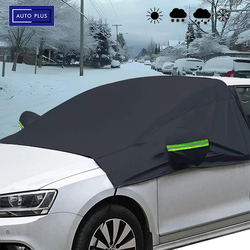 Universal Oxford Fabric Car Front Windscreen Cover Car Windshield Snow Sun Shade Cover with Reflective Stripe Winter Snow Cover