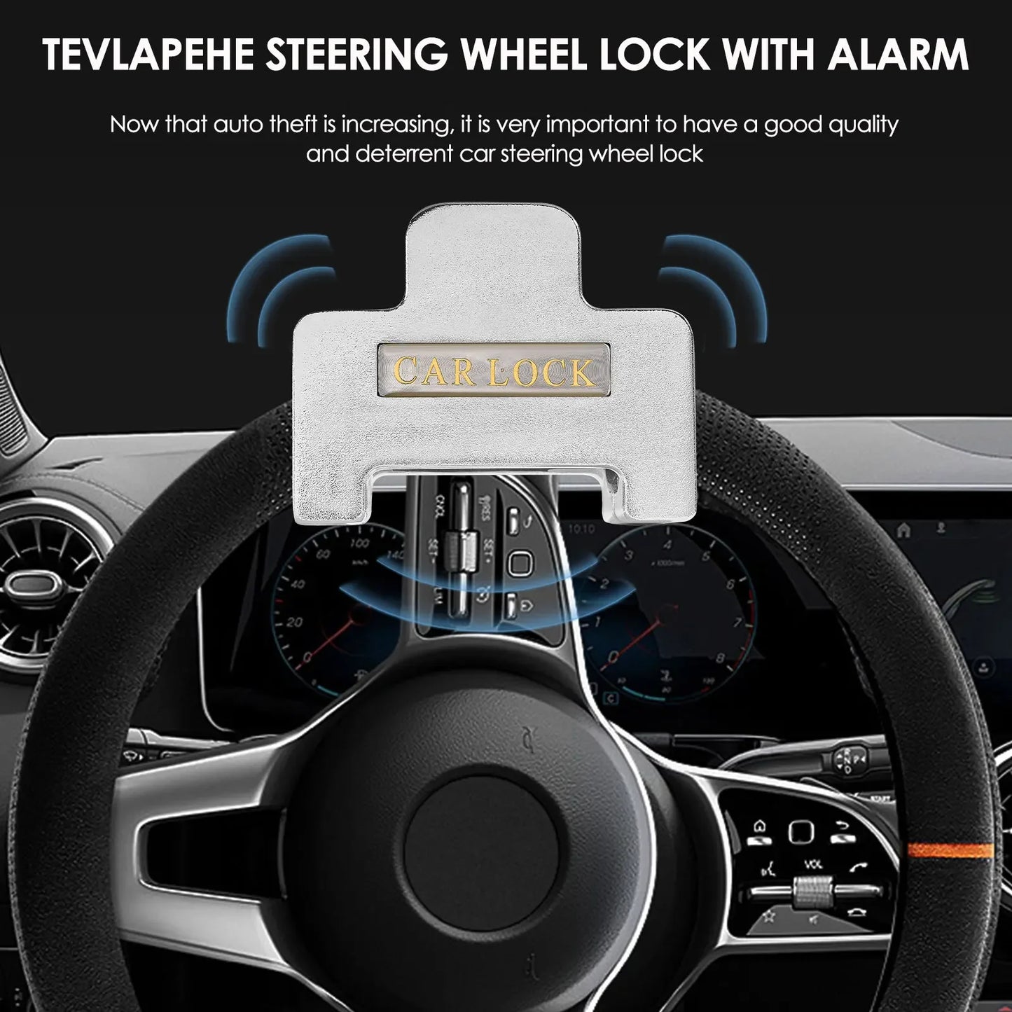 Steering Wheel Lock with Alarm 120Db Steering Wheel Crook Locks for Cars Lock Anti-Theft Device Heavy Duty Alloy Steel General