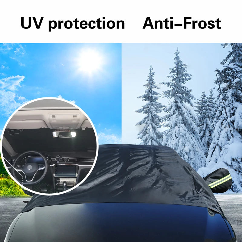 Universal Oxford Fabric Car Front Windscreen Cover Car Windshield Snow Sun Shade Cover with Reflective Stripe Winter Snow Cover