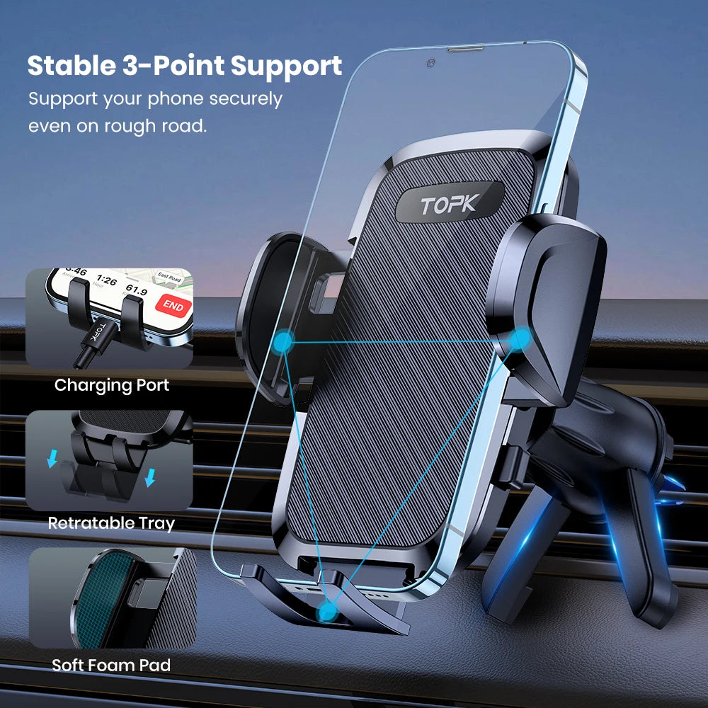 TOPK D36-S Car Phone Holder Mount - Metal Hook Cell Phone Holder for Car Air Vent for All Phones