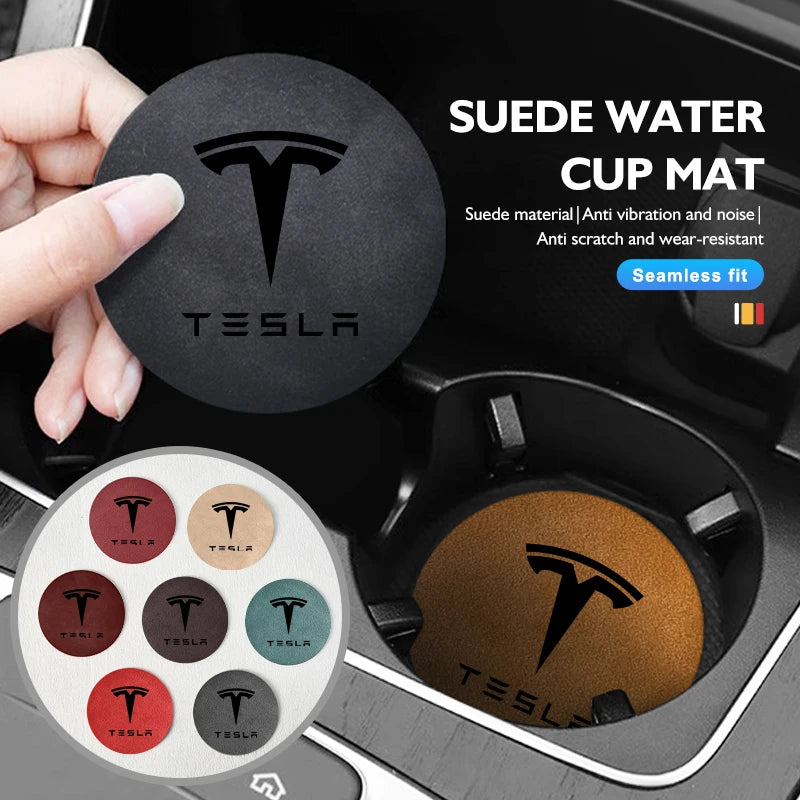 2Pcs Universal Car Coaster Sheepskin Water Cup Pad Non-Slip Mat for Model 3 S Y X