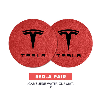 2Pcs Universal Car Coaster Sheepskin Water Cup Pad Non-Slip Mat for  Model 3 S Y X