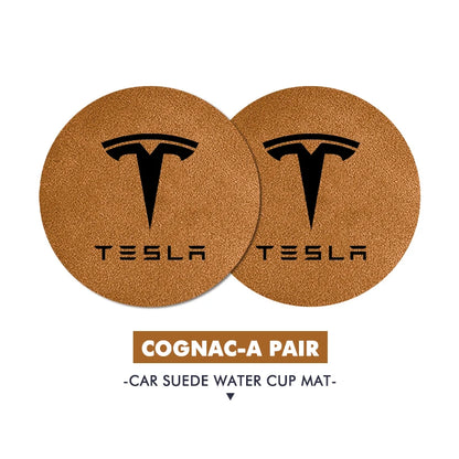 2Pcs Universal Car Coaster Sheepskin Water Cup Pad Non-Slip Mat for  Model 3 S Y X