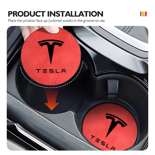 2Pcs Universal Car Coaster Sheepskin Water Cup Pad Non-Slip Mat for  Model 3 S Y X