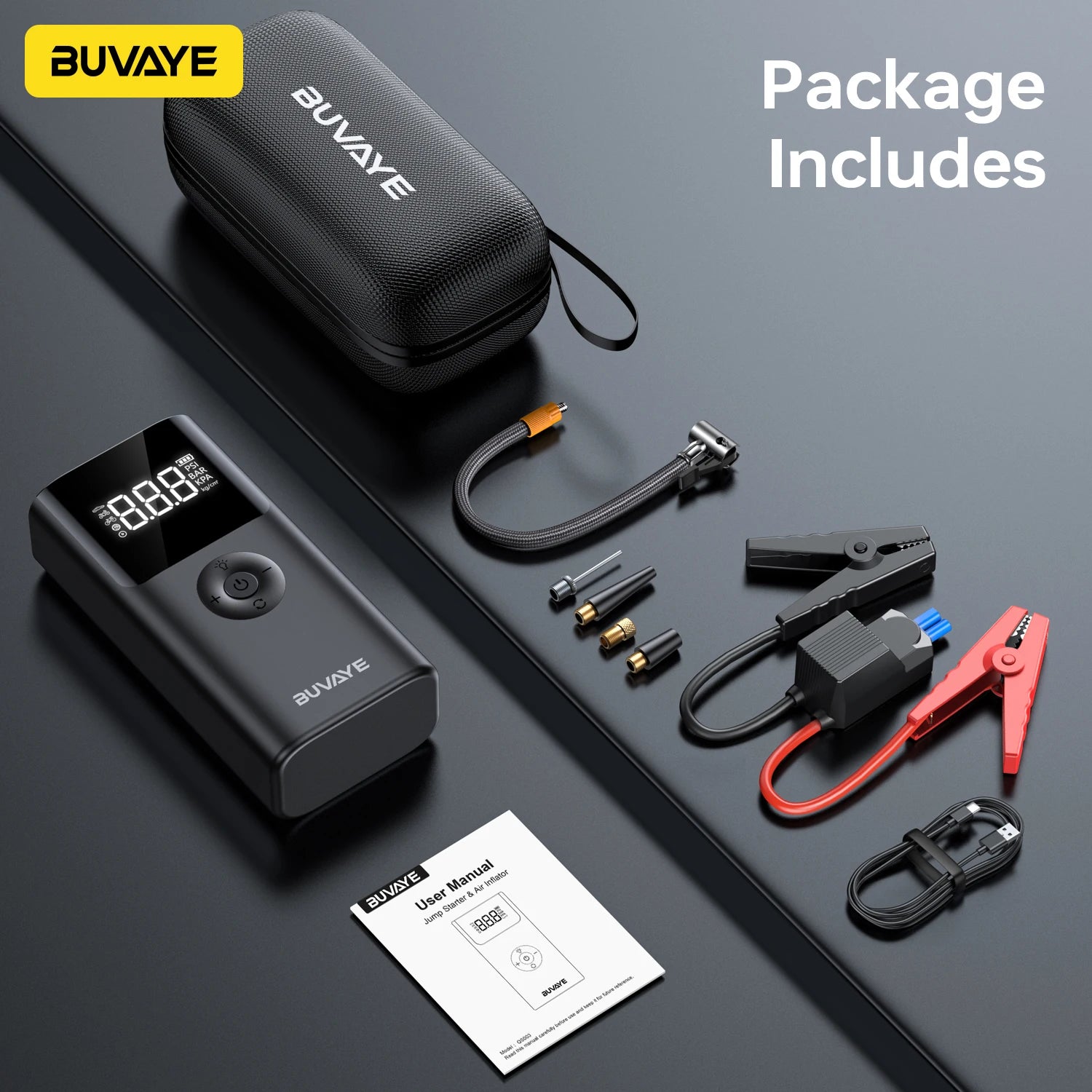 4 in 1 2500A Portable Jump Starter Power Bank 150PSI Air Pump Booster Car Battery 12V Car Battery Starter Powerbank