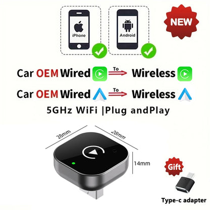 2 In 1 Wireless Carplay Dongle Wireless Android Auto/ Apple Carplay Adapter AI Smart Box for Car with Wired Carplay Car Intelligent Systems