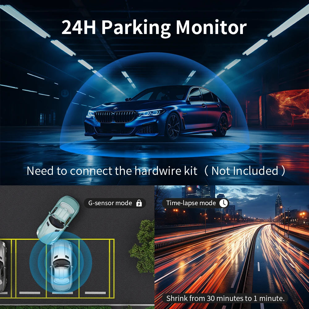 Dash Cam 4K Front & 1080P Rear Camera DVR Video Recorder Sony IMX415 Voice Control GPS Wifi 24H Parking Dashcam D8