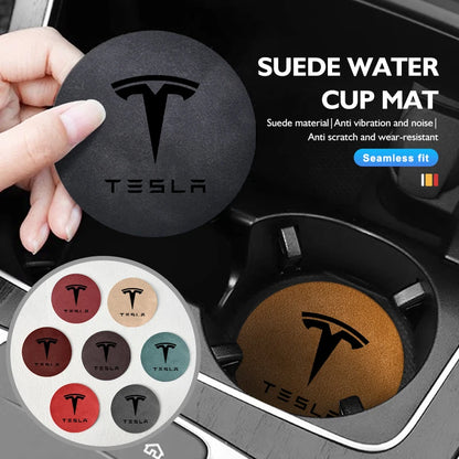 2Pcs Universal Car Coaster Sheepskin Water Cup Pad Non-Slip Mat for  Model 3 S Y X