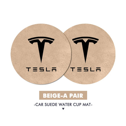 2Pcs Universal Car Coaster Sheepskin Water Cup Pad Non-Slip Mat for  Model 3 S Y X